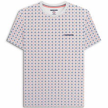 (M, White) Lambretta Mens Geo AOP Crew Neck Short Sleeve T-Shirt Tee Top