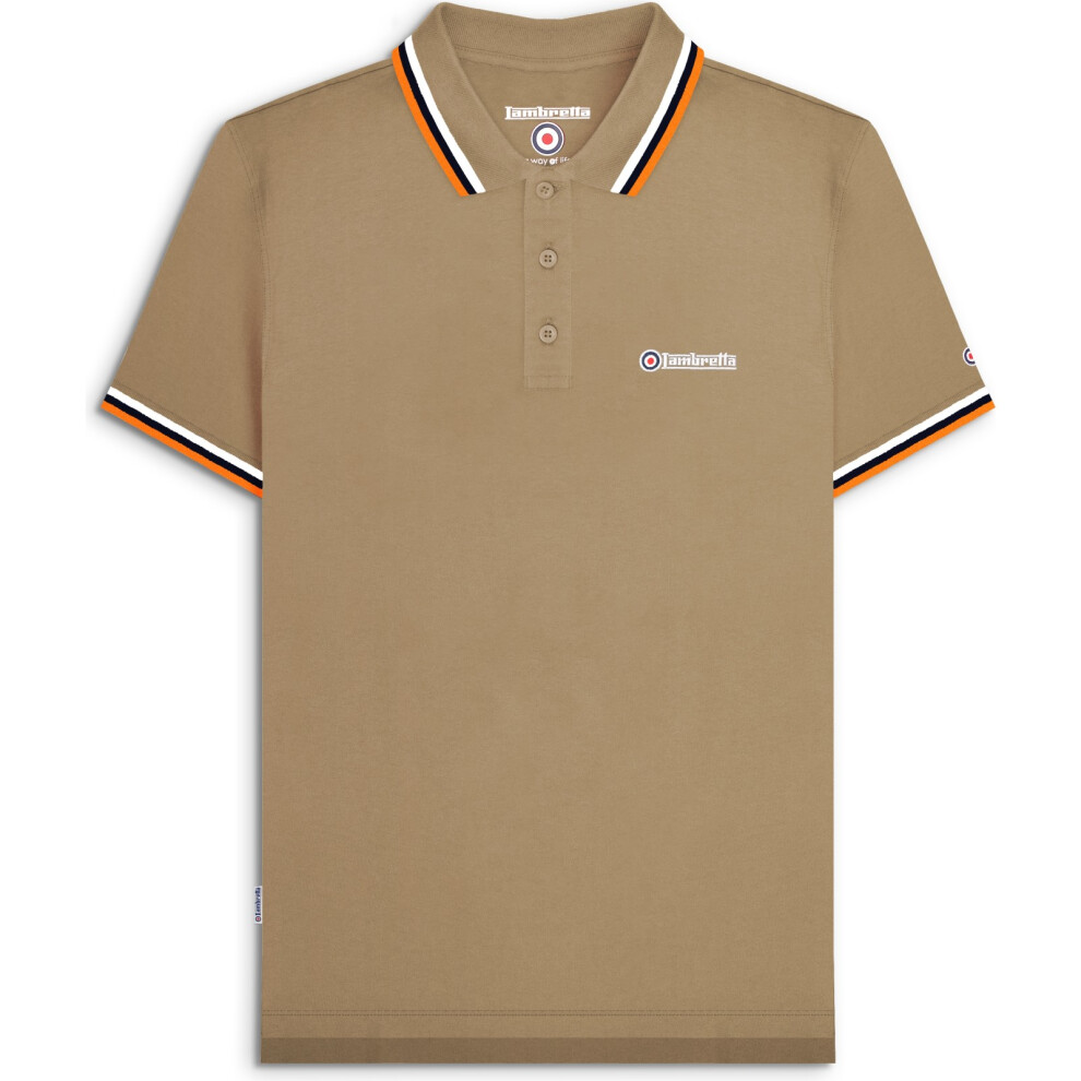 Lambretta (Xl, Cashew/White/Navy/Apricot) Mens Target Triple Tipped Retro Polo Shirt