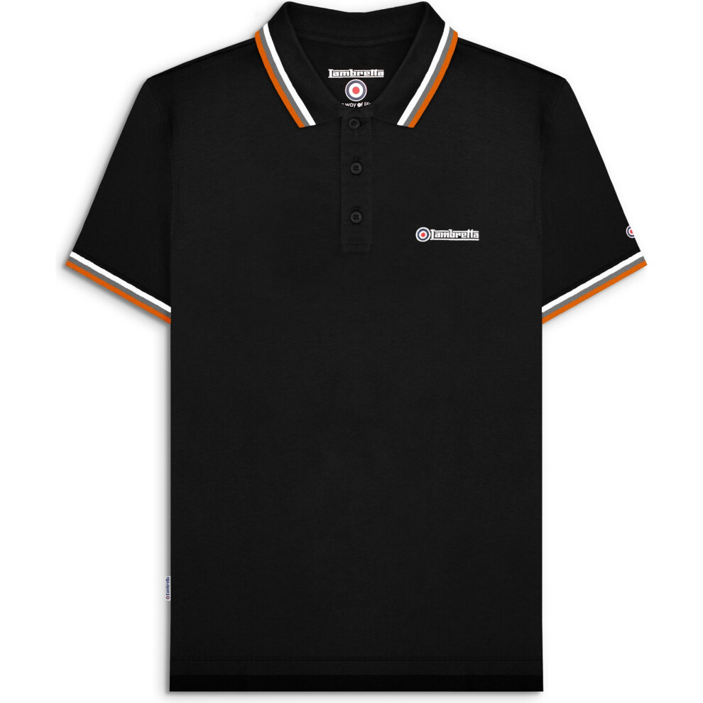 Lambretta (2Xl, Black/White/Grey/Orange) Mens Target Triple Tipped Retro Polo Shirt