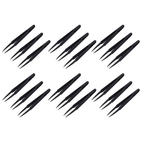 18 Stueck Kunststoff Spitz Pinzette - Schwarz