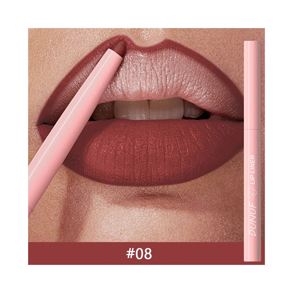 My Store (08, 0.25G) 12 Colors Matte Red Brown Lipliner Pencil Waterproof Non-Stick Cup Slim Lipstick Make Up Nude Pink Lip Liner Outline Lip Contour