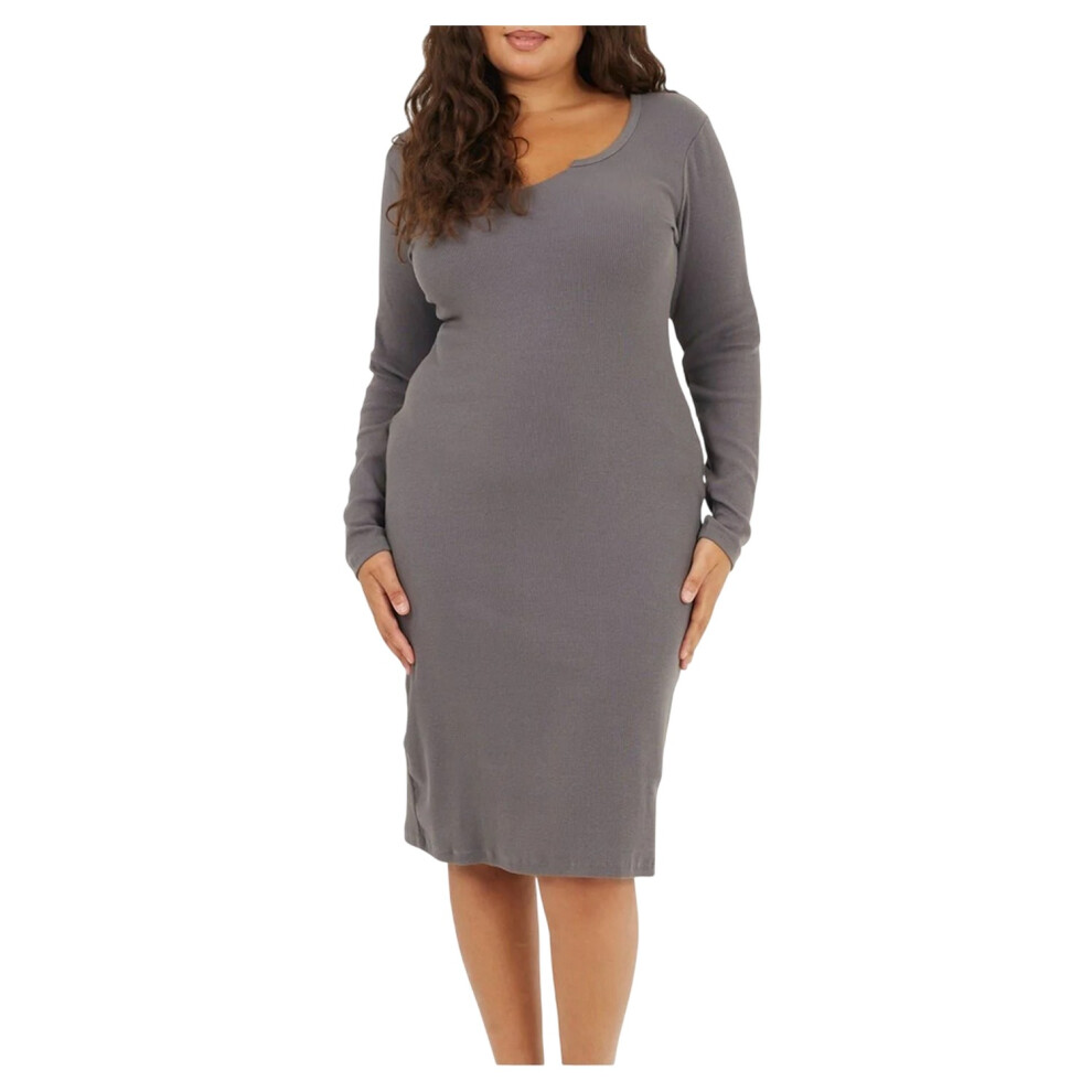 Brave Soul (24 Uk, Slate) Womens/Ladies Notch Neck Midi Dress