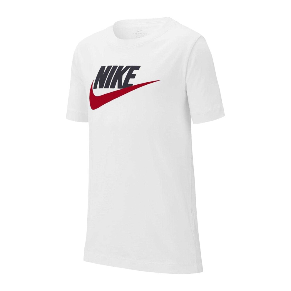 Nike (7-8 Years, White/Black/Red) Childrens/Kids Sportswear Logo Cotton T-Shirt