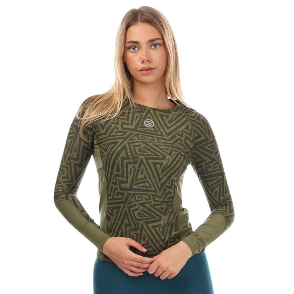 Skins (M, Khaki Green) Womens/Ladies Series-3 Nylon Long-Sleeved Top