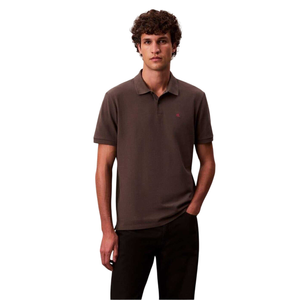 Calvin Klein (L, Beluga) Mens Polo Shirt
