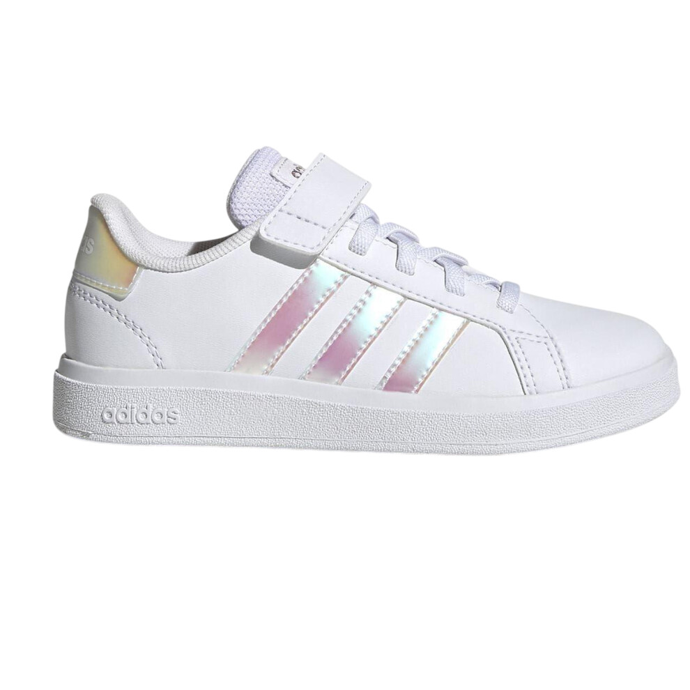 Adidas (2 Uk, White/Iridescent) Girls Grand Court 2.0 Flat Trainers