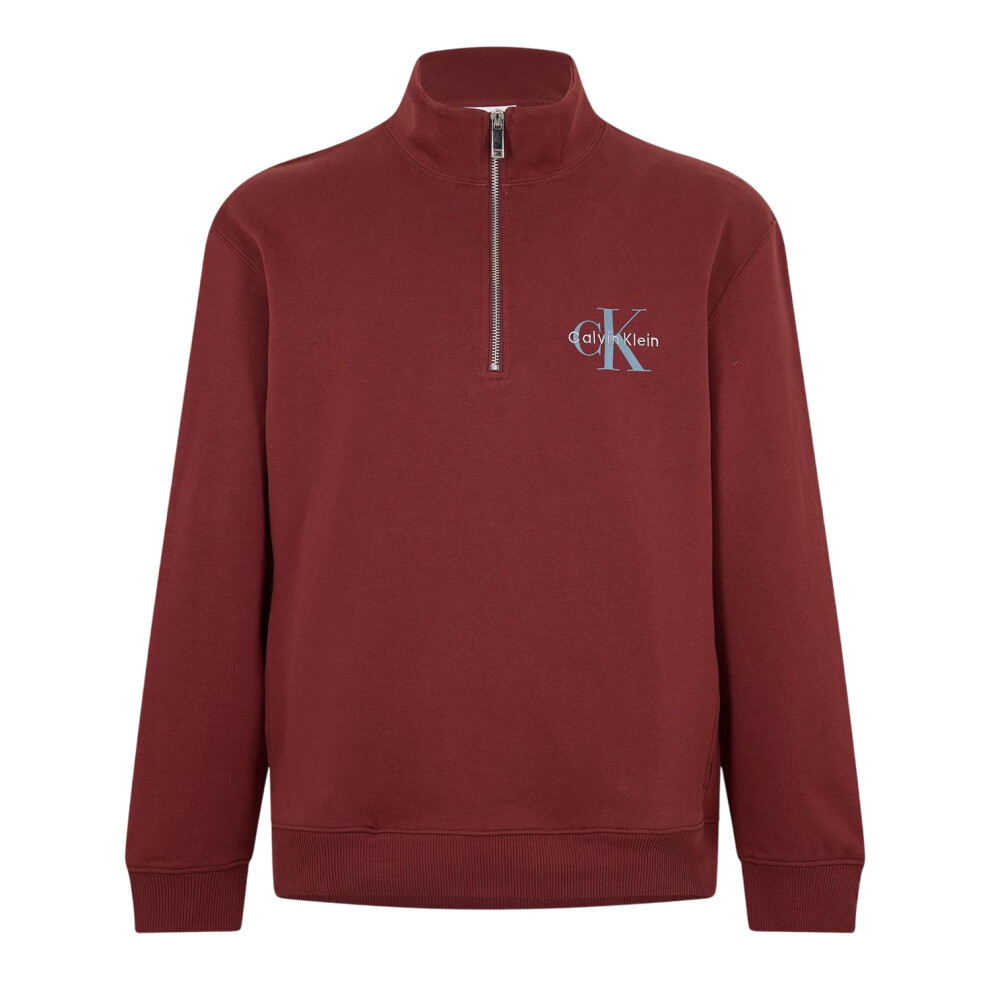 Calvin Klein (M, Mocha) Mens Monogram Quarter Zip Sweatshirt