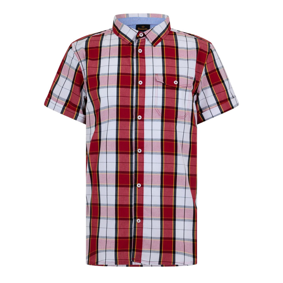 Bench (Xl, White/Red) Mens Checkered Short-Sleeved Shirt