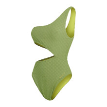 (16 UK, Green) Speedo Womens/Ladies Checkerboard Textured Cut Out One Piece Swimsuit