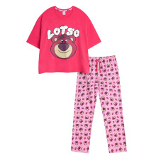 (XL, Pink/Red) Toy Story Womens/Ladies Lotso Face Short-Sleeved Long Pyjama Set