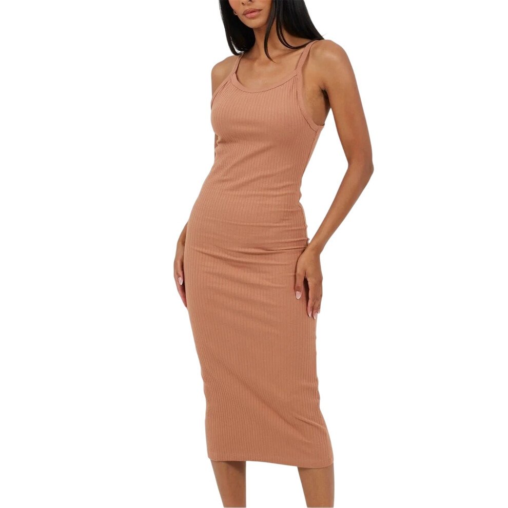 Brave Soul (14 Uk, Dark Taupe) Womens/Ladies Bodycon Spaghetti Strap Midi Dress