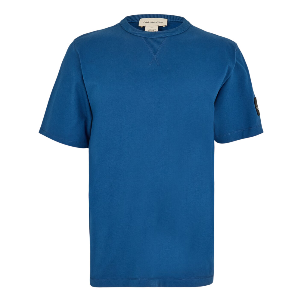 Calvin Klein (M, Blue) Mens Badge Crew Neck Regular T-Shirt