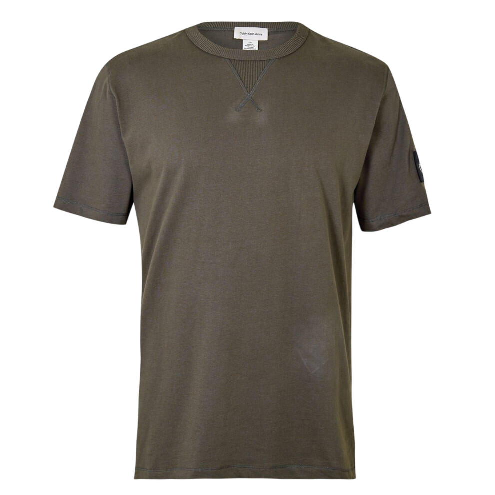 Calvin Klein (Xs, Beluga) Mens Badge Crew Neck Regular T-Shirt