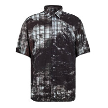 (S, Black) Diesel Mens Globe Plaid Short-Sleeved Shirt