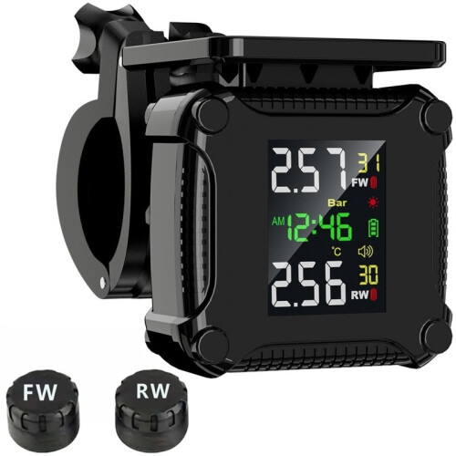 Däcktrycksövervakningssystem Färgglad Display Trådlös TPMS Motorcykel Solar Charge Däcktemperatursensor 1