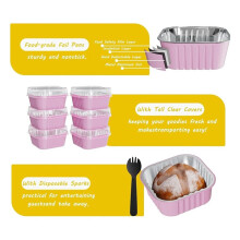 50-Pack Vierkante Cakevormen met Deksels, Aluminiumfolie Bakcups Wegwerp Ramekins Cupcake Cups voor Dessertfeesten