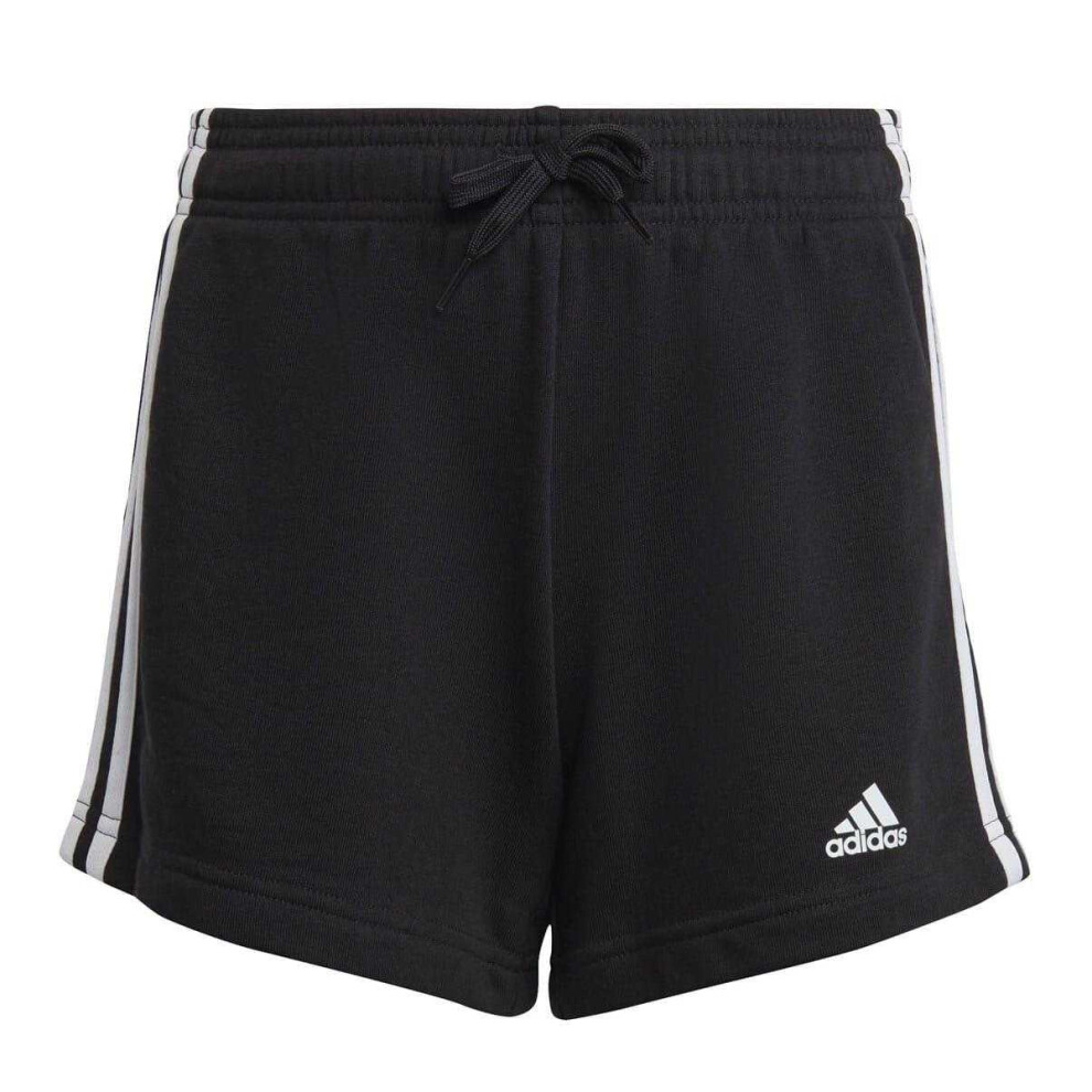 Adidas (5-6 Years, Black/White) Girls Fleece 3 Stripes Shorts