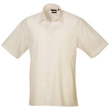 (17.5, Natural) Premier Mens Short Sleeve Formal Poplin Plain Work Shirt