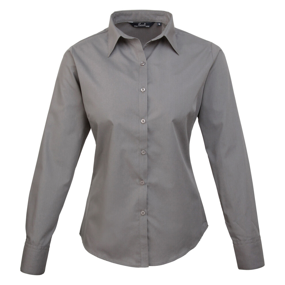 Premier (16, Dark Grey) Womens/Ladies Poplin Long-Sleeved Blouse
