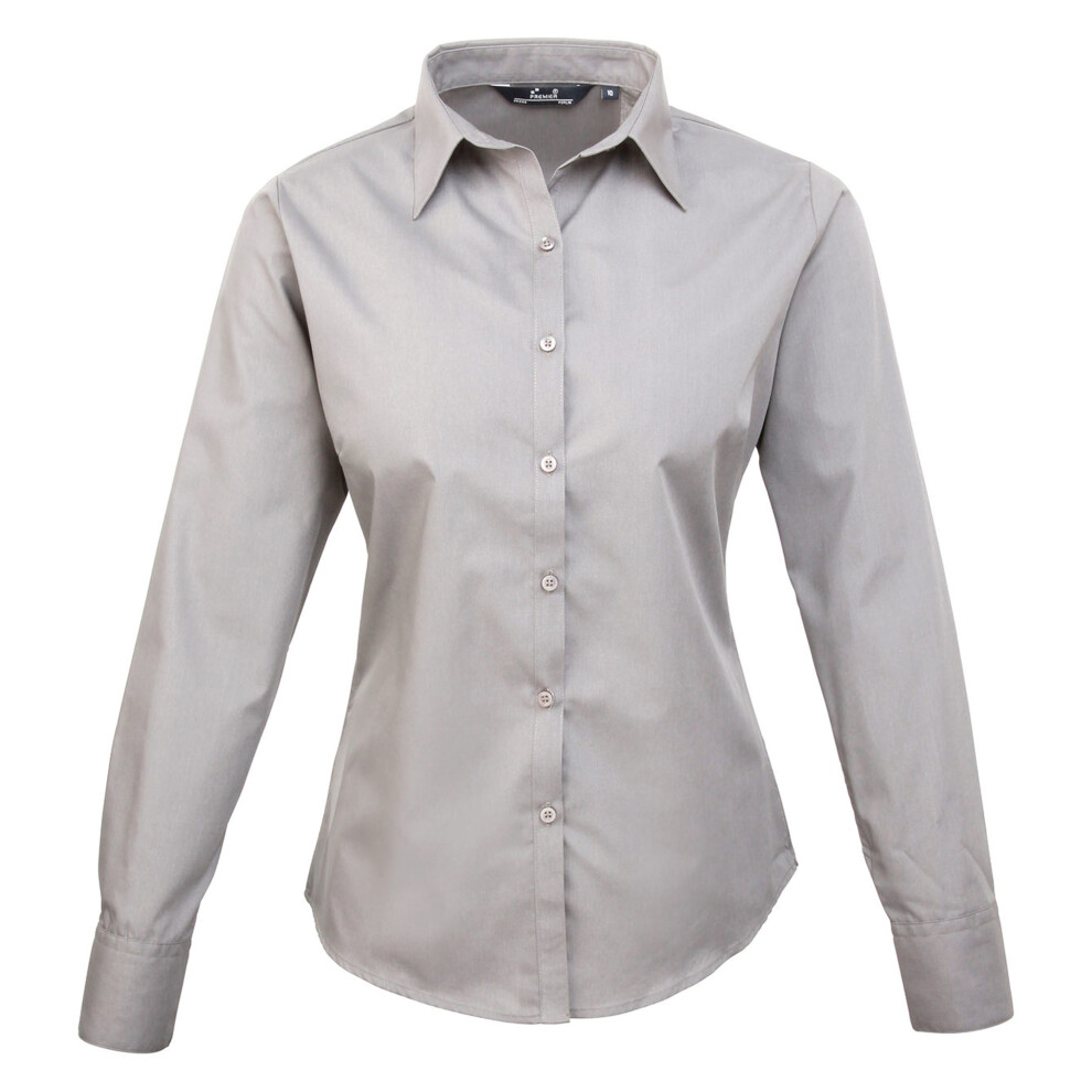 Premier (20, Silver) Womens/Ladies Poplin Long-Sleeved Blouse