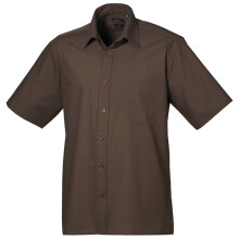 (14.5, Brown) Premier Mens Short Sleeve Formal Poplin Plain Work Shirt