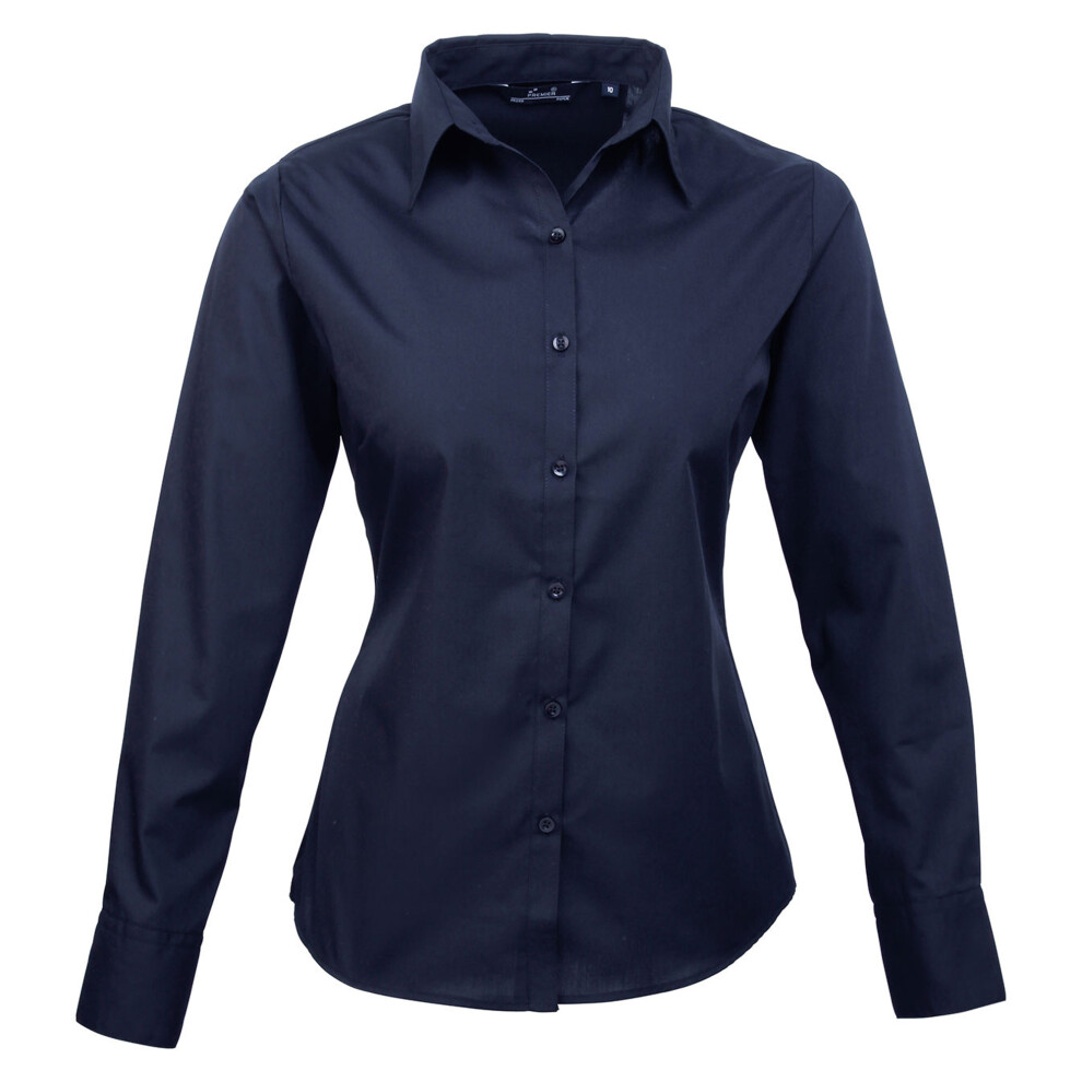 Premier (20, Navy) Womens/Ladies Poplin Long-Sleeved Blouse