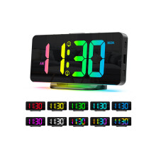 (Black) Digital Alarm Clock RGB LED Digital Clocks Colorful Clocks With Atmosphere Night Light for Home Office Best Gifts