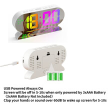 (white colorful) Voice Control LED Digital Alarm Clock TEMP Date Week 2 Alarm Night Mode Snooze Table Clock 12/24H 3-level Brightness Wall Clock