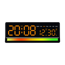 (Black Orange) LED Digital Alarm Clock Week Date Display Brightness Adjustment 2 Alarms DST Snooze Table Clock with Ambient Light USB Output