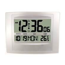 (WHITE, 25x19x2.6cm) Large Digital Wall Clock TEMP Date Week Display 2 Alarms Battery Powered Snooze Table Clock 12/24H Electronic LCD Alarm Clock