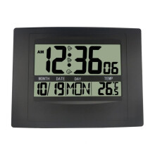 (black, 25x19x2.6cm) Large Digital Wall Clock TEMP Date Week Display 2 Alarms Battery Powered Snooze Table Clock 12/24H Electronic LCD Alarm Clock