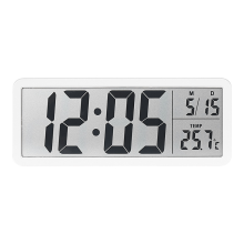 (WHITE) Battery Powered LCD Digital Wall Clock Time Temperature Date Desktop Table Clock With USB Cable 12/24H LCD Clock for Living Room