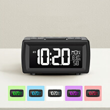(black) Radio Digital Alarm Clock with 7 Light Color Changing Date Week Snooze Table Clock 5 Levels Brightness 12/24H DST LED Clock