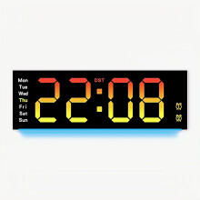 (White) Remote Control Large Digital Wall Clock with 9 Colors Mood Light 2 Alarm Timer Table Clock 12/24H 10 Levels Brightness LED Clock