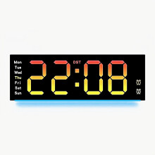(Black) Remote Control Large Digital Wall Clock with 9 Colors Mood Light 2 Alarm Timer Table Clock 12/24H 10 Levels Brightness LED Clock
