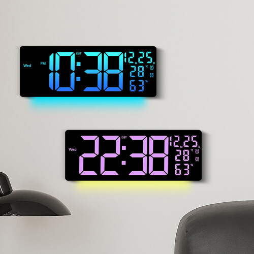 Large Digital Display Led Wall Alarm Clock with DST or RGB Color Changing Remote Control Thermometer Timer Date Week Display 1