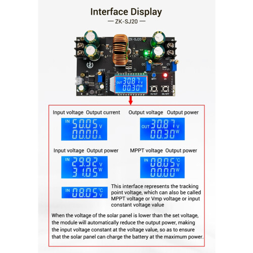 ZK-SJ20 Automatic Step  Down Module MPPT with LCD Display Buck Boost Converter Power Supply Module Adjustable Board 2