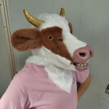 (Masque de vache en peluche, Taille unique pour tous les adultes) Masque de vache en peluche, coiffe animalière tête de vache, masque de fête
