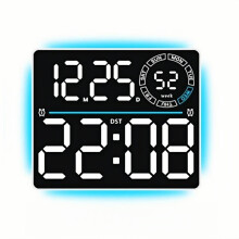 (White) Digital Wall Clock with 8 Colors Mood Light Count-up Countdown 2 Alarm 10-level Auto Dimmable 12/24H DST LED Table Alarm Clock