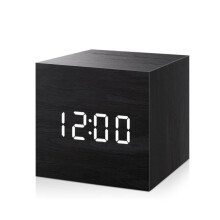 (black) Voice Control Wooden Digital Alarm Clock TEMP Date 3 Alarms Desktop Electronic Table Clock 12/24H USB Powered LED Bedside Clock
