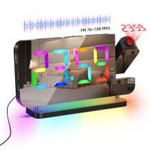 (black) FM Radio 180 Projection Alarm Clock RGB With RGB Night Light 6 Levels Brightness Dual USB Output Port 12H/24H Digital LED Clock