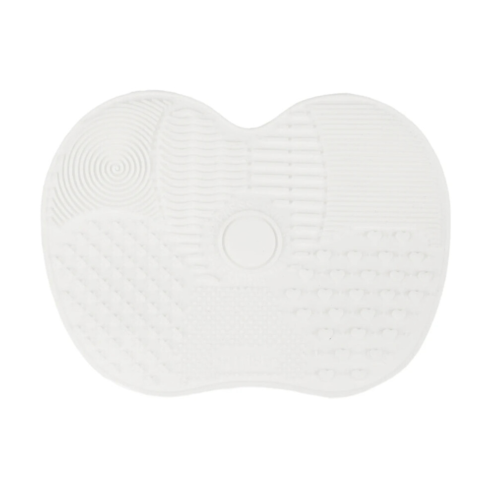 My Store (White) 1Pc Silicone Apple-Shaped Makeup Brush Cleaner Pad With Suction Cup For Effective Cosmetic Tool Cleaning
