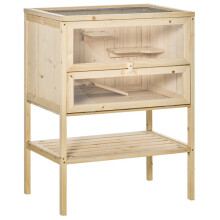 Gaiola de Hamster Anão de 3 Andares 115x57x55 cm, Vila de Madeira para Roedores com Escadas, Casinha para Pequenos Animais Cinza
