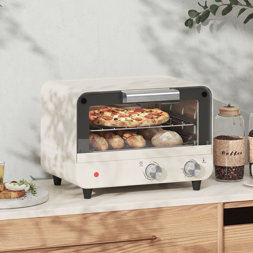 Homcom Mini Countertop Oven With Glass Door And Timer, Cream White