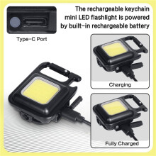 2X LED Kleine Zaklamp, 1000 Lumen Heldere Oplaadbare COB Sleutelhanger Zaklampen, 4 Lichtstanden Draagbare Zaklamp
