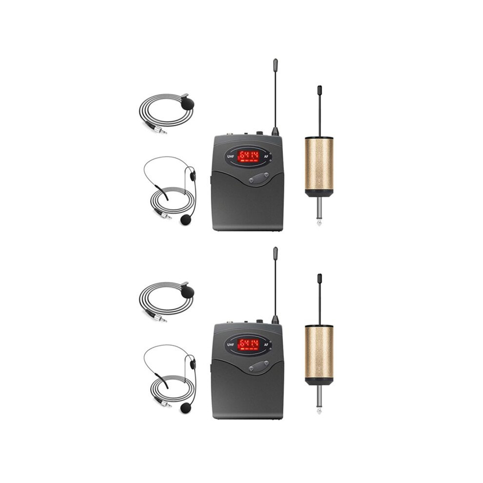 2X Wireless Microphone System,Wireless Microphone Set With Headset & Lavalier Lapel Mics Beltpack Transmitter Receiver 4711832165473