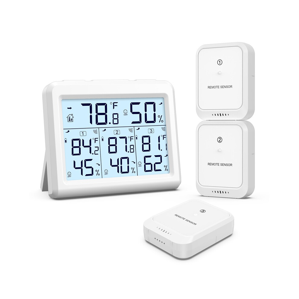 Stoyotu (White) Indoor Thermometer Digital Hygrometer Wireless Temperature And Humidity Gauge Monitor With 3 Sensor For Home Office Bedroom