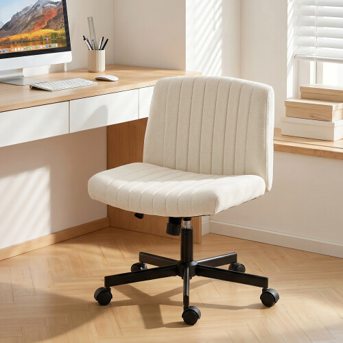 Homcom HOMCOM Desk Chair with Wide Seat, Thick Padding, Rock Function, Cream