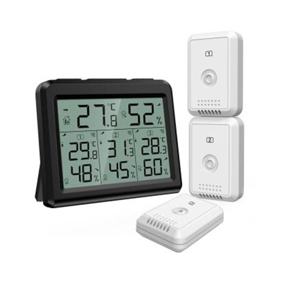 Stoyotu (Black) Hygrometer Thermometer Digital Lcd Thermometer Indoor Outdoor Wireless Sensor Temperature Humidity Monitor Remote Control