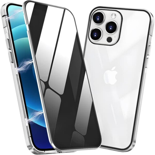 Capa dupla magnética com privacidade, compatível com iPhone 13, cor prata.